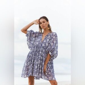 Daughters of India Blue Floral Mini Dress